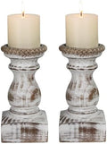 Candle Holder for Pillar Candle Set of 2, Farmhouse Wood Candle Holder, Rustic Wooden Candle Stand, Vintage Wooden Candlestick Holders Decorative for Living Room, Table Centerpiece, Washe White by CEDARLUX