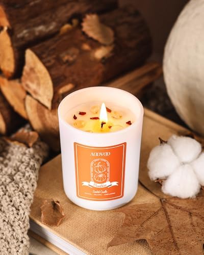 AOOVOO Pumpkin Scented Candles for Women - Aromatherapy Candle with Crystals Inside, 7oz Soy Candles for Home Scented, Christmas Birthday Gifts Candle for Women Mom - Image 5