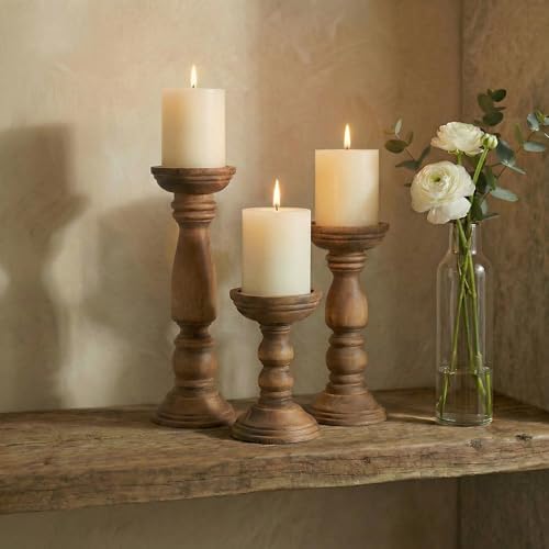 BANOMII Farmhouse Wooden Candle Holders for Pillar Candles Set of 3, Rustic Wood Candle Holder Table Centerpiece Decor, 12'' 9'' 6'' Vintage Tall Candle Stand Decorative, Brown - Image 5