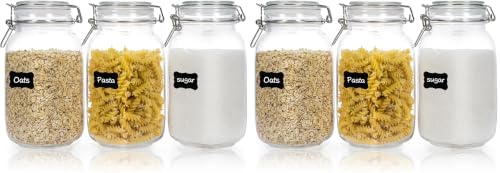 CHEFSTORY 50oz Airtight Glass Jars with Lids, 3 PCS Food Storage Canister for Kitchen & Pantry Organization, Square Mason Jar Containers for Storing Sugar, Flour, Cereal,Coffee,Cookies (Pack of 2) by Chefstory
