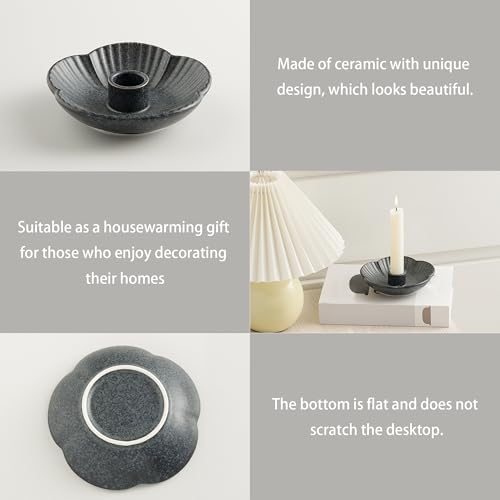 Ceramic Taper Candle Holder, 4.72 in Polished Round Base Tray - Image 7