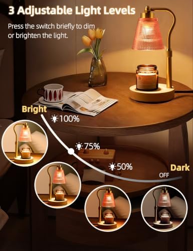Candle Warmer Lamp for Jar Candles, Height Adjustable & Dimmable with 2/4/8H Timer, 2 * 50W Halogen Wax Melter Warmer for Home Office Décor, Flameless & Smokeless, Gift for Women Mom,Pomegranate Red - Image 3