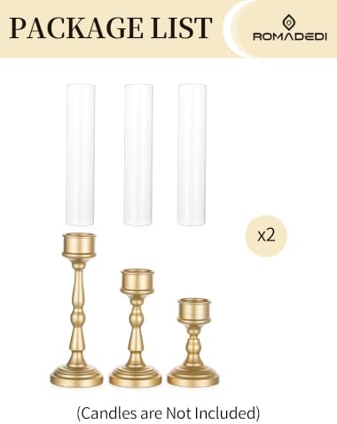 Romadedi Glass Hurricane Candle Holder, Gold Candlestick Holders, Set of 6 - Image 4