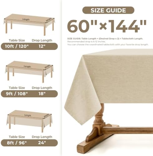 Decorelia Faux Linen Farmhouse Table Cloth 60"x144" for 10 ft Rectangle Table, Beige Waterproof Outdoor Washable Cloth Tablecloth for Rectangular Dining Room Kitchen Outdoor Party Restaurant Table - Image 5