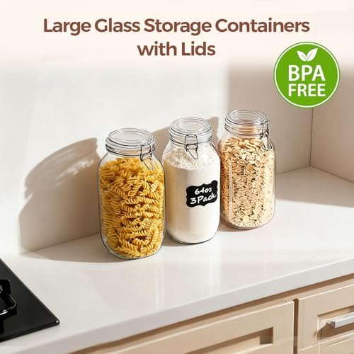ComSaf Large Glass Jars with Airtight Lids 71 oz 3 Pack Pantry Organization - Image 6