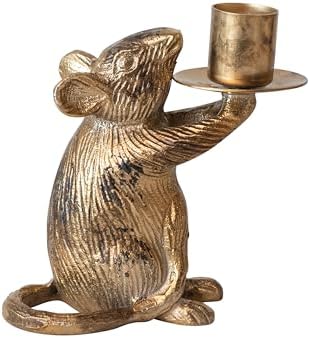 Creative Co-Op Cast Aluminum Mouse Taper Candleholder, Antique Gold Finish by Unknown