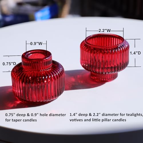 Woho Red Ribbed Taper Candle Holders Set of 4 for Christmas Decorations - Image 7