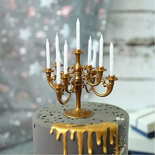Mini Plastic Candle Holder Stand with 9Pcs Candelabra Taper Beautiful Vintage Candlestick Cake Topper Desk Ornament for Christmas Wedding Event Birthday Party Candelabra Gold Height 14cm - Image 6