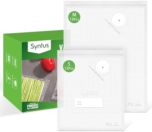 Syntus 30 Pcs Reusable Vacuum Sealer Bags for Food, 8"x10"+10"x13.8" (S+M) by Syntus