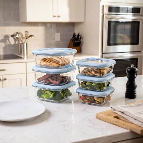 Glass Food Storage Containers with Silicone Glass Lids, 6 Pack Square Airtight Meal Prep food container, Leakproof Borosilicate Glass Bowls Set, Microwave, Oven, Freezer & Dishwasher Safe - Image 7