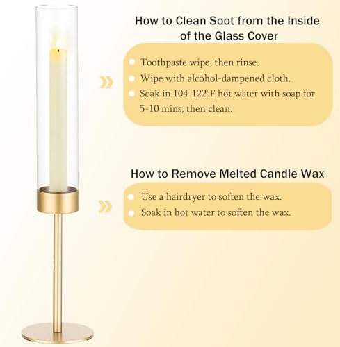 Romadedi Glass Hurricane Candle Holders for Candlestick, Gold, Set of 3 - Image 6