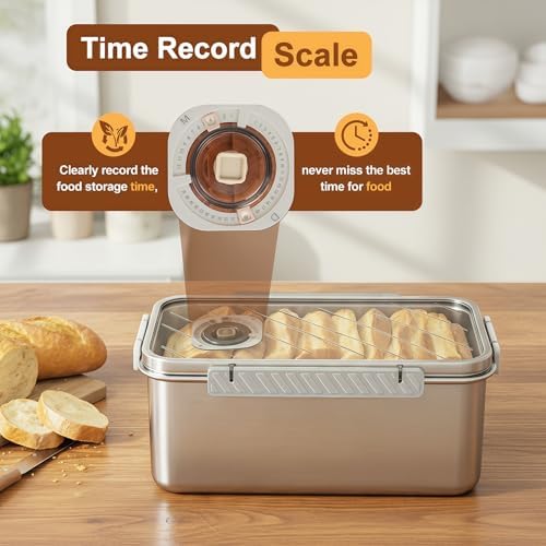 Gifhomfix Bread Box 304 Stainless Steel Bread Storage Container, Dishwasher Safe Bread Box for Homemade Bread, Time Recording Bread Container with Lid - Image 4