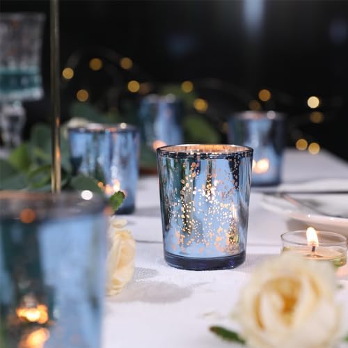 LETINE Blue Votive Candle Holders Set of 36 -Mercury Glass Candle Holders for Wedding & Baby Shower Decor - Ideal for Bridal Shower & Centerpieces for Tables - Image 3