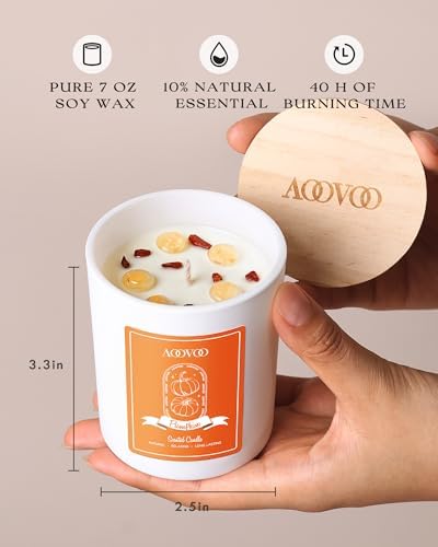 AOOVOO Pumpkin Scented Candles for Women - Aromatherapy Candle with Crystals Inside, 7oz Soy Candles for Home Scented, Christmas Birthday Gifts Candle for Women Mom - Image 6