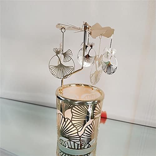 kingnero Gold Rotary Candle Holder Spinning Tea Light Candlestick Windmill Carousel Candle for Children's Gifts Christmas Birthday Party and Home Decoration (Golden Apricot Leaves) - Image 4