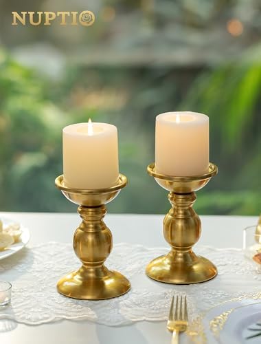 NUPTIO Gold Candle Holder for Table: Brass Pillar Stand for 3" Candles - Image 2