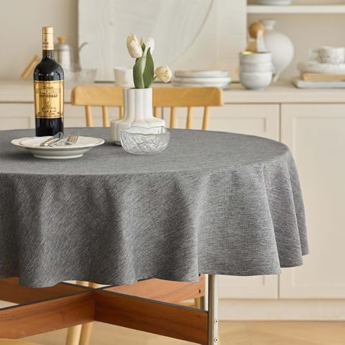 Decorelia Waterproof Round Tablecloth for Round Dining Table, Decorative Rustic Soft Wipeable Table Cloths Cover Indoor Outdoor Use for Holiday,Wedding, Kitchen (70 Inch,Round (4-6 Seats),Dark Grey) by Decorelia