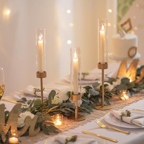 Romadedi Glass Hurricane Candle Holders for Candlestick, Gold, Set of 18 - Image 4