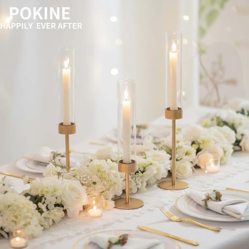POKINE Glass Hurricane Candle Holders for Candlestick, Gold, Set of 6 - Image 4