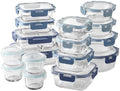 COOK WITH COLOR Premium 32-Pc. Borosilicate Glass Food Container Set with Dividers - 4 Rectangles, 8 Rounds, 4 Squares - Leakproof Lids - Meal Prep, Storage, Ombre Blue by CookwithColor