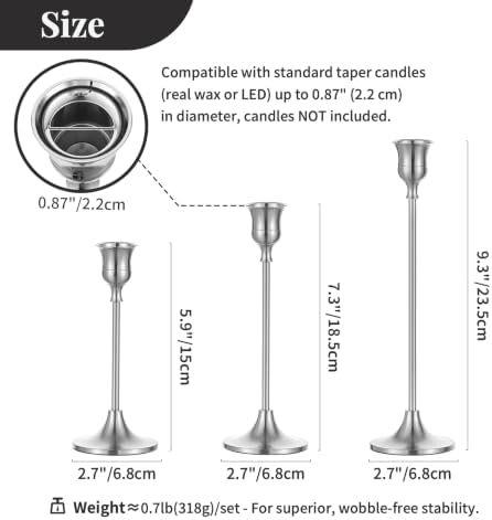 NUPTIO Candlestick Holders Vintage Decor: Silver Taper Candle Stick Holder - Image 4