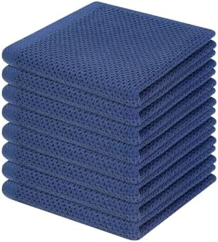 Homaxy 100% Cotton Waffle Weave Kitchen Dish Cloths 8-Pack, Navy Blue by Homaxy