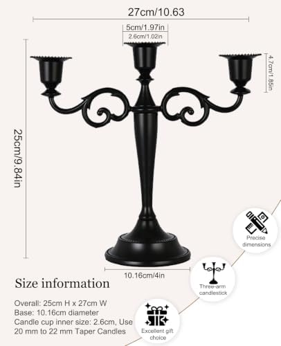 Black Candelabra Halloween 3 Arm Matte Gothic Taper Candle Holder - Image 2