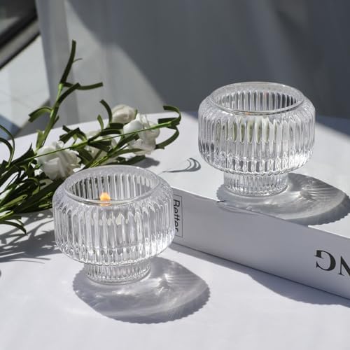 Woho 4pcs Candle Stick Candle Holder, Clear Taper Candle Holder for Wedding - Image 3