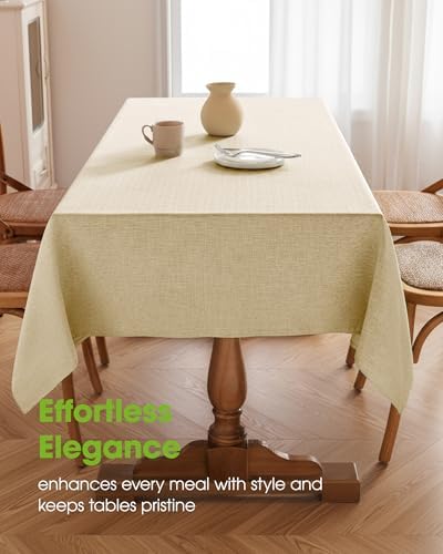 Pureegg Rectangle Linen Tablecloth Waterproof & Stain Resistant, Wrinkle-Free Table Cloth Adds Elegance and Protection, Ideal for Dining, Party, Wedding and Outdoor, 60 x 84 Inch, Beige - Image 2