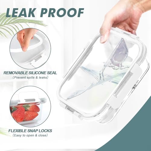 KOMUEE Glass Meal Prep Containers 3 Compartments, 5 Pack 36 oz, White - Image 7