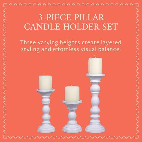 Mela Artisans Willow Mango Wood Candle Holders - Matte White, Set of 3 - Image 3