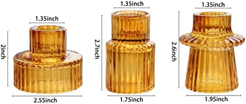 Vixdonos Taper Glass Candlestick Holders Tealight Candle Holders for Table Centerpieces, Wedding Decor and Dinner Party (3 Pcs, Amber) - Image 2