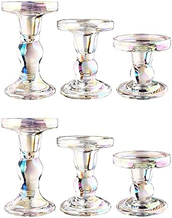 6-Piece Set of Color Glass Candlestick, Crystal Candlestick Holder Holder and Conical Candle, Christmas Candle Holder Decoration, Family Living Room Wedding Candle Holder (color2sets) by BTGLLAS