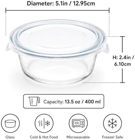 Glass Food Storage Containers with Lids — 4 Piece — 2 Containers + 2 Lids, 13.55 oz Each Glass, BPA-Free Leakproof Stackable Lids, Microwave, Oven & Dishwasher Safe — Ideal for Meal Prep, - Clear Lid - Image 2