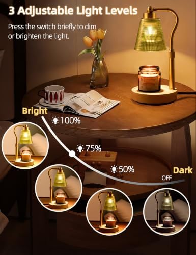 Candle Warmer Lamp for Jar Candles, Height Adjustable & Dimmable with 2/4/8H Timer, 2 * 50W Halogen Wax Melter Warmer for Home Office Décor, Flameless & Smokeless, Gift for Women Mom,Gold-Green - Image 3