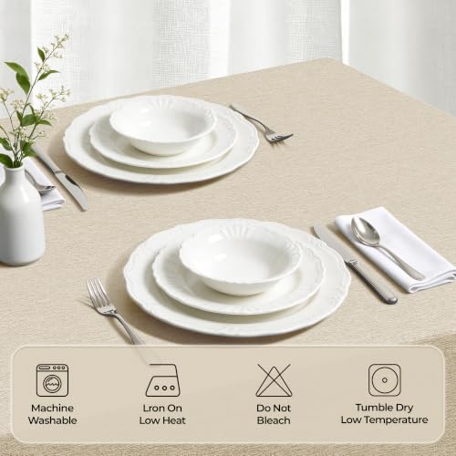 Decorelia Faux Linen Farmhouse Table Cloth 60"x104" for 6 ft Rectangle Table, Beige Waterproof Outdoor Washable Cloth Tablecloth for Rectangular Dining Room Kitchen Outdoor Party Restaurant Decor - Image 3