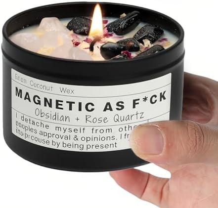 Magnetic AS F*CK, Hande Made Chakra Candle, Magic Attraction, Manifestation Crystal, Self Love, Ritual Meditation (8oz). by Unknown