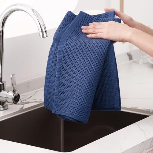 Homaxy 100% Cotton Oversized Waffle Weave Kitchen Towels 8-Pack, Navy Blue - Image 4