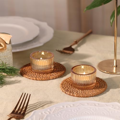 NITIME 30Pcs Ribbed Gold Candle Holders for Table Centerpiece, Gold Tea Light Candle Holders with 32pcs Tea Light Candles for Wedding Decor, Diwali, Home and Party Decor - Image 2