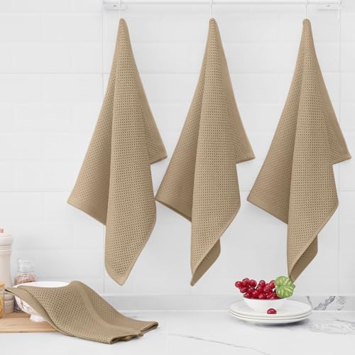 Homaxy 100% Cotton Oversized Waffle Weave Kitchen Towels 8-Pack, Tan - Image 6