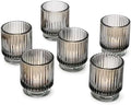Kate Aspen Ribbed Glass Candle Holder Set - 6 Smoke Gray Tealight Holders for Home, Kitchen, Room or Living Room Decor - Vintage Tea Light Votive Accent for Table or Shelf Styling by KateAspen