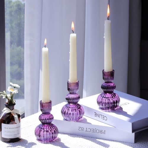 Woho Purple Taper Candle Holders Set of 3, Candlestick Holder for Halloween - Image 2