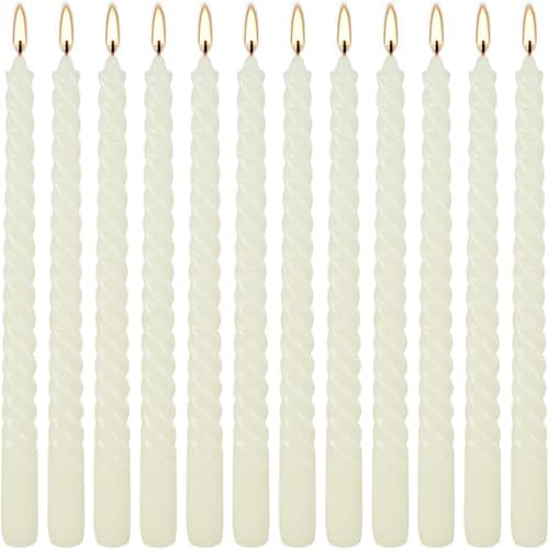WPONSZU 10 Inch Ivory Spiral Taper Candle Set of 12 Pack Unscented Dripless Candlesticks for Valentine's Day,Dinner,Party,Brithday,Wedding,Christmas,and Home Decoration by WPONSZU