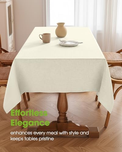 Pureegg Rectangle Linen Tablecloth Waterproof & Stain Resistant, Wrinkle-Free Table Cloth Adds Elegance and Protection, Ideal for Dining, Party, Wedding and Outdoor, 52 x 70 Inch, Cream, Ivory - Image 2