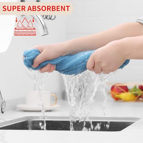 Homaxy 100% Cotton Waffle Weave Kitchen Dish Cloths 12-Pack, Sky Blue - Image 3