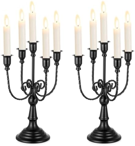 Sziqiqi Black Candelabra Candle Holder for Halloween, 5 Arms Candelabra by SZIQIQI