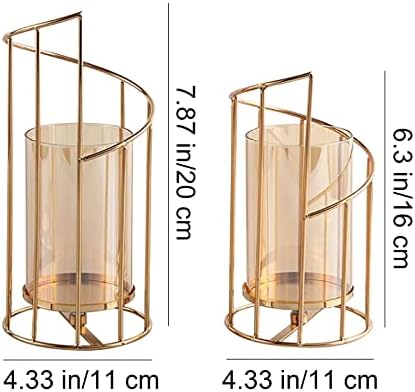 Metal Wire Candle Holder Set of 2, Glass Pillar Candle Holders Gold Decorative Tea Light Candleholders for Home Decor Table Decorations Centerpiece - Image 2