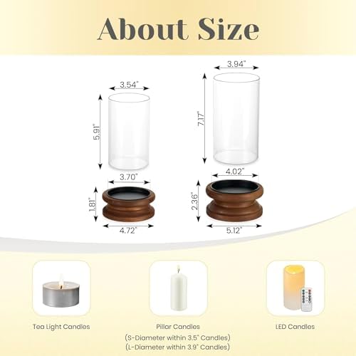 Hewory Hurricane Glass Candle Holders: 2PCS Wooden Brown Candle Holders - Image 2