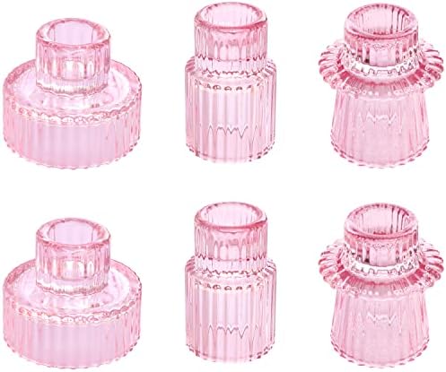 Vixdonos Taper Glass Candlestick Holders Tealight Candle Holders for Table Centerpieces, Wedding Decor and Dinner Party (6 Pcs, Pink) by Vixdonos