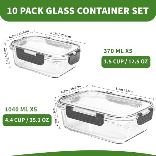 Glass Meal Prep Containers, 10 Pack Glass Food Storage Containers with Lids - Image 3